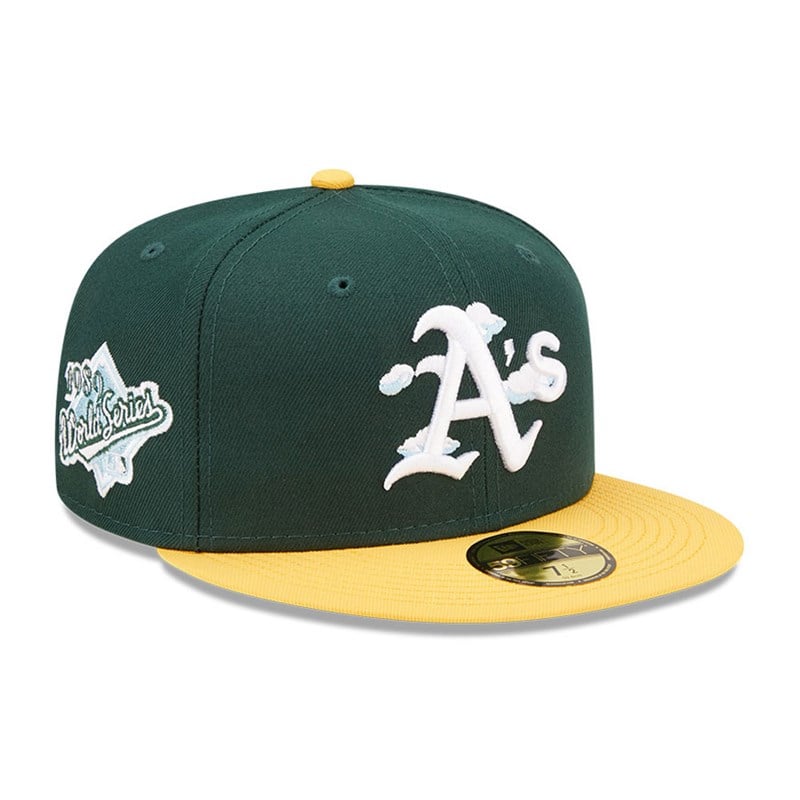 Green New Era Oakland Athletics Comic Cloud Fitted Cap 59fifty | FDUM36472