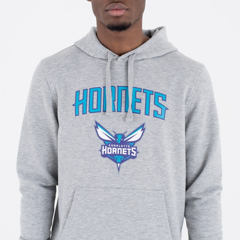 Grey New Era Charlotte Hornets Team Logo Hoodie | XIDP32157