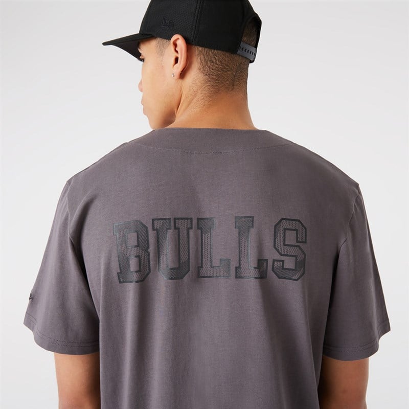 Grey New Era Chicago Bulls Button Jersey T-Shirt | TMEK16403