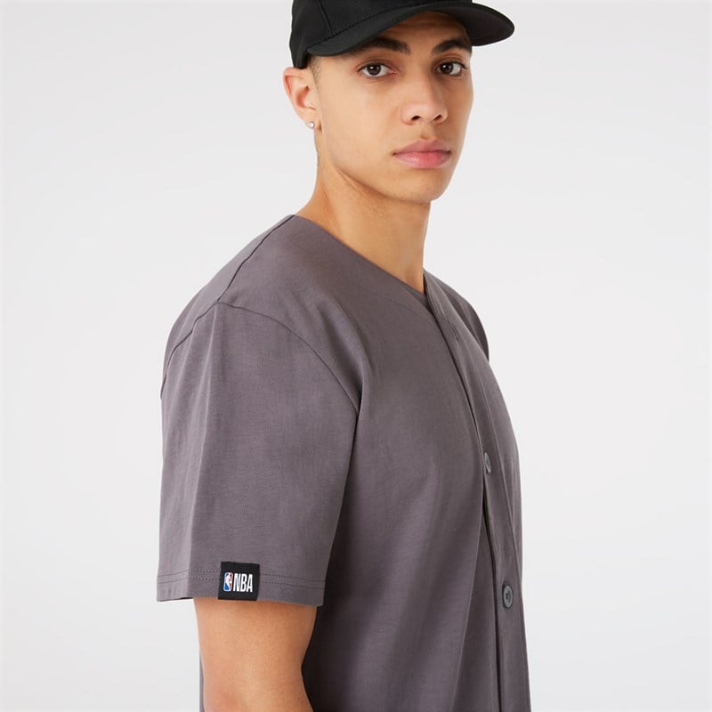 Grey New Era Chicago Bulls Button Jersey T-Shirt | TMEK16403