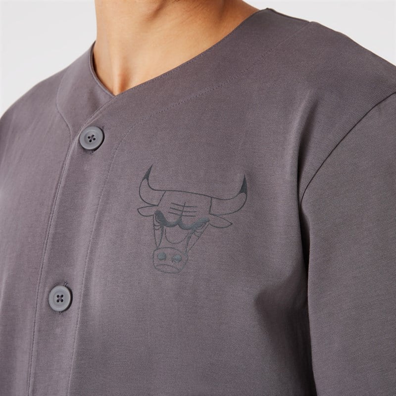 Grey New Era Chicago Bulls Button Jersey T-Shirt | TMEK16403