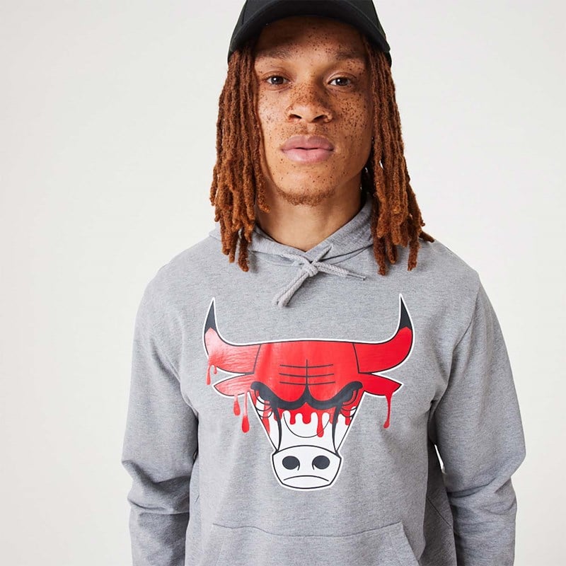 Grey New Era Chicago Bulls NBA Drip Logo Medium Pullover Hoodie | MTCX64539