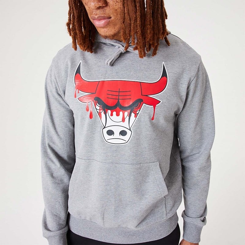 Grey New Era Chicago Bulls NBA Drip Logo Medium Pullover Hoodie | MTCX64539