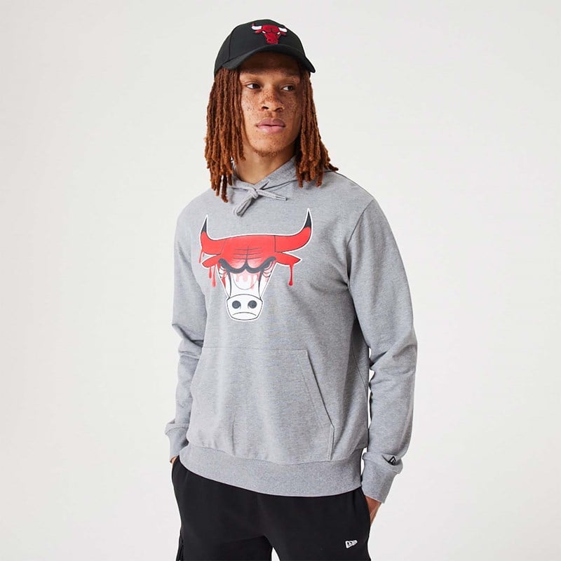 Grey New Era Chicago Bulls NBA Drip Logo Medium Pullover Hoodie | MTCX64539