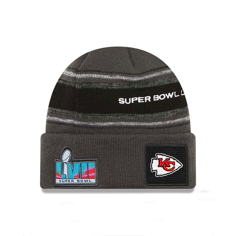 Grey New Era Kansas City Chiefs Super Bowl Lvii Opening Night Cuff Beanie Hat Knit | HBPV97631