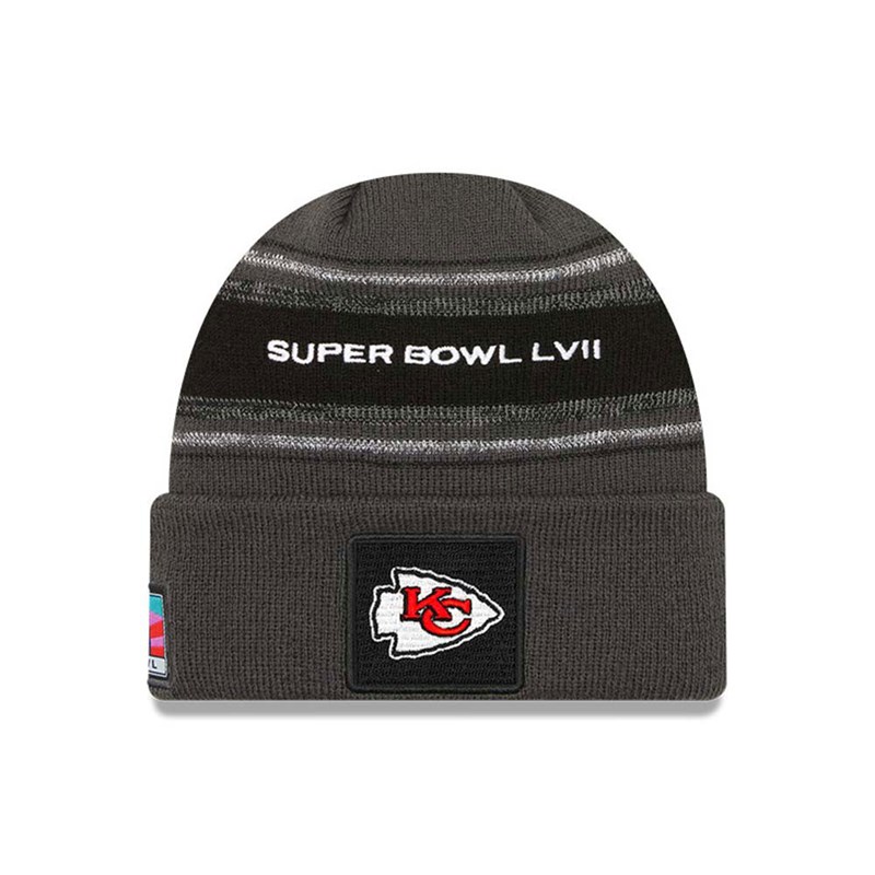 Grey New Era Kansas City Chiefs Super Bowl Lvii Opening Night Cuff Beanie Hat Knit | HBPV97631