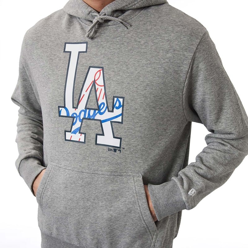 Grey New Era La Dodgers Double Logo Hoodie | VLYN91506