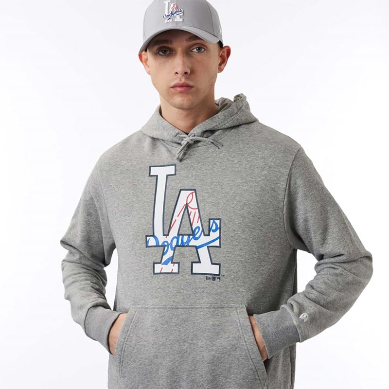 Grey New Era La Dodgers Double Logo Hoodie | VLYN91506