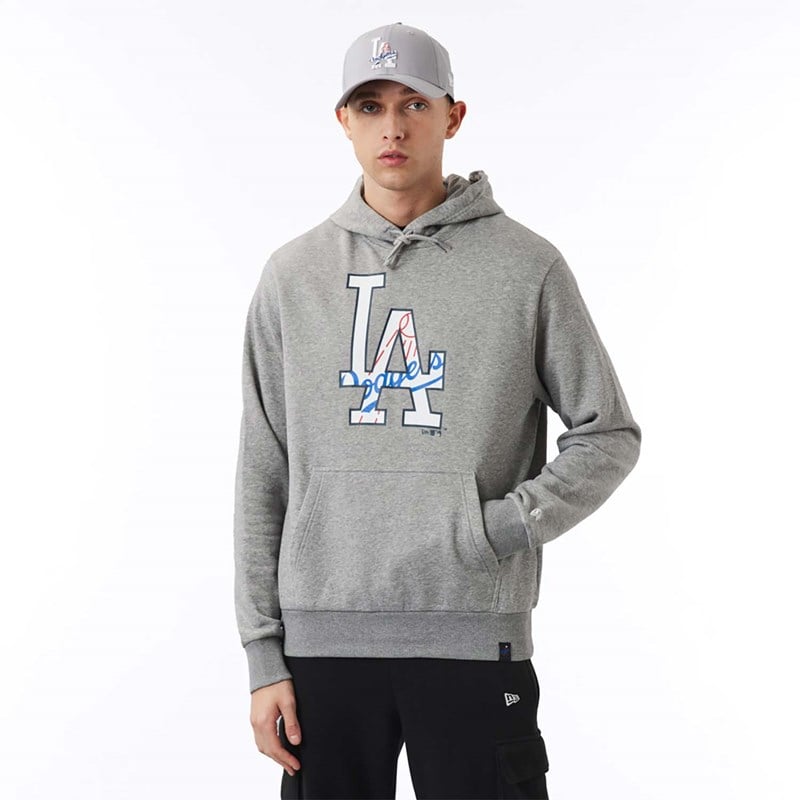 Grey New Era La Dodgers Double Logo Hoodie | VLYN91506