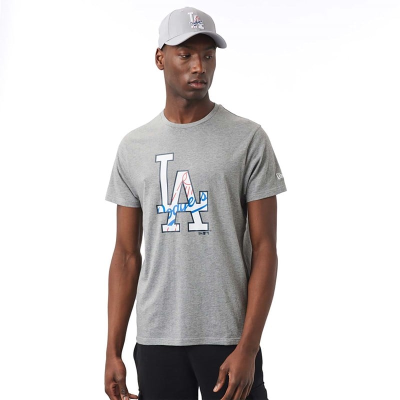 Grey New Era La Dodgers Double Logo T-Shirt | MWTY82537