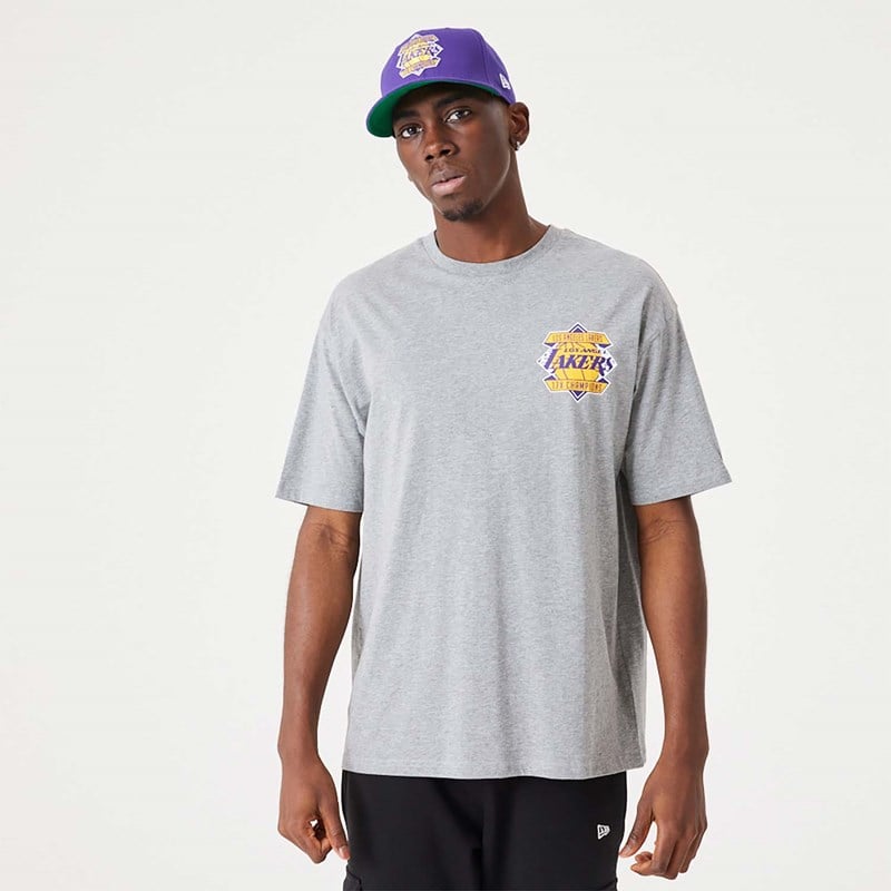 Grey New Era La Lakers NBA Championship Medium Oversized T-Shirt | DOKN96718