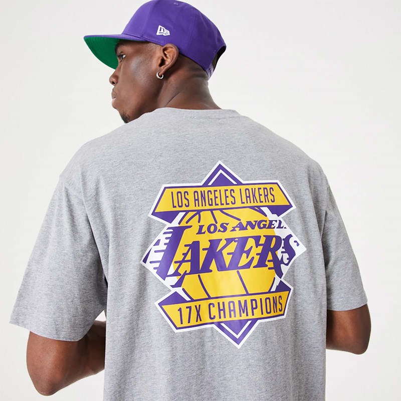 Grey New Era La Lakers NBA Championship Medium Oversized T-Shirt | DOKN96718