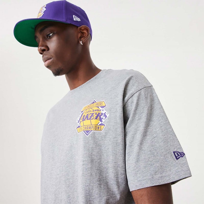 Grey New Era La Lakers NBA Championship Medium Oversized T-Shirt | DOKN96718