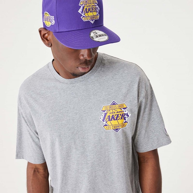 Grey New Era La Lakers NBA Championship Medium Oversized T-Shirt | DOKN96718