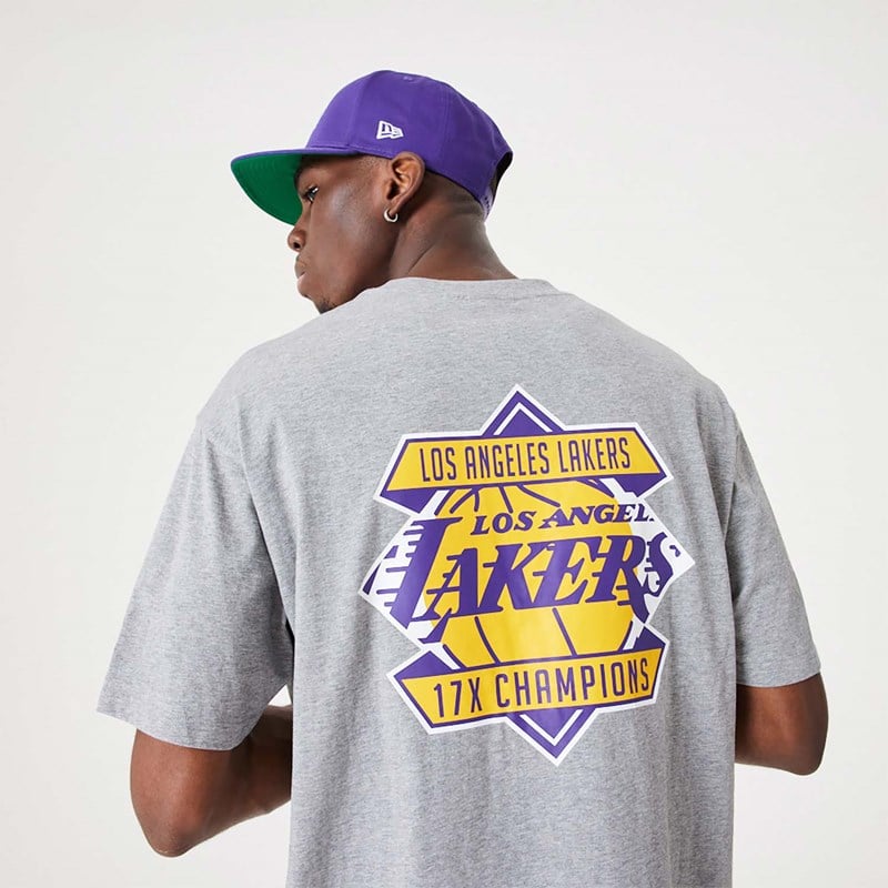 Grey New Era La Lakers NBA Championship Medium Oversized T-Shirt | DOKN96718