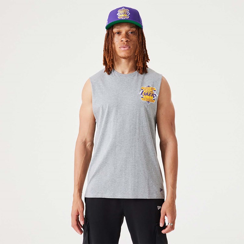 Grey New Era La Lakers NBA Championship Tank Top T-Shirt | QZSE08193