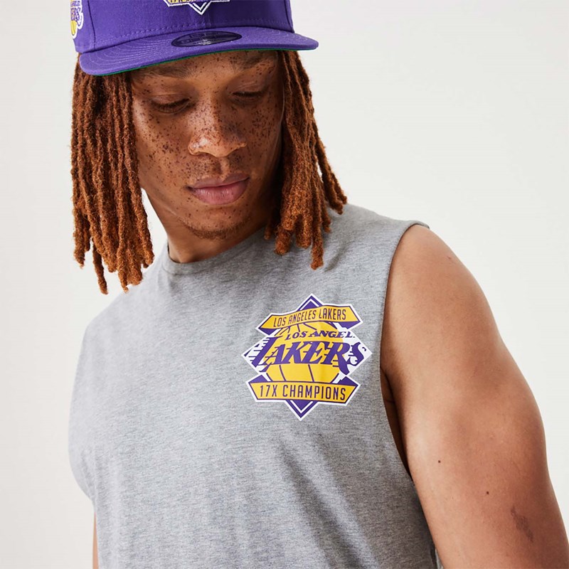 Grey New Era La Lakers NBA Championship Tank Top T-Shirt | QZSE08193