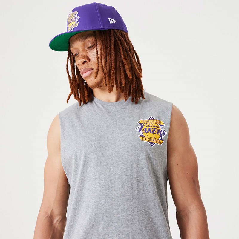 Grey New Era La Lakers NBA Championship Tank Top T-Shirt | QZSE08193