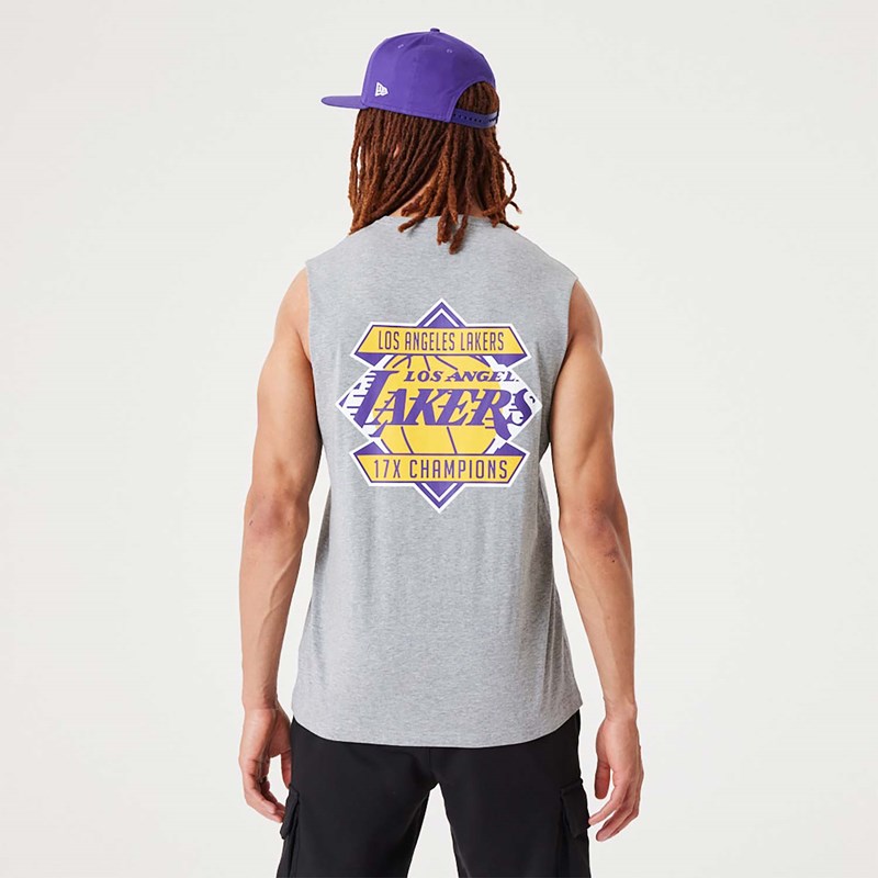 Grey New Era La Lakers NBA Championship Tank Top T-Shirt | QZSE08193