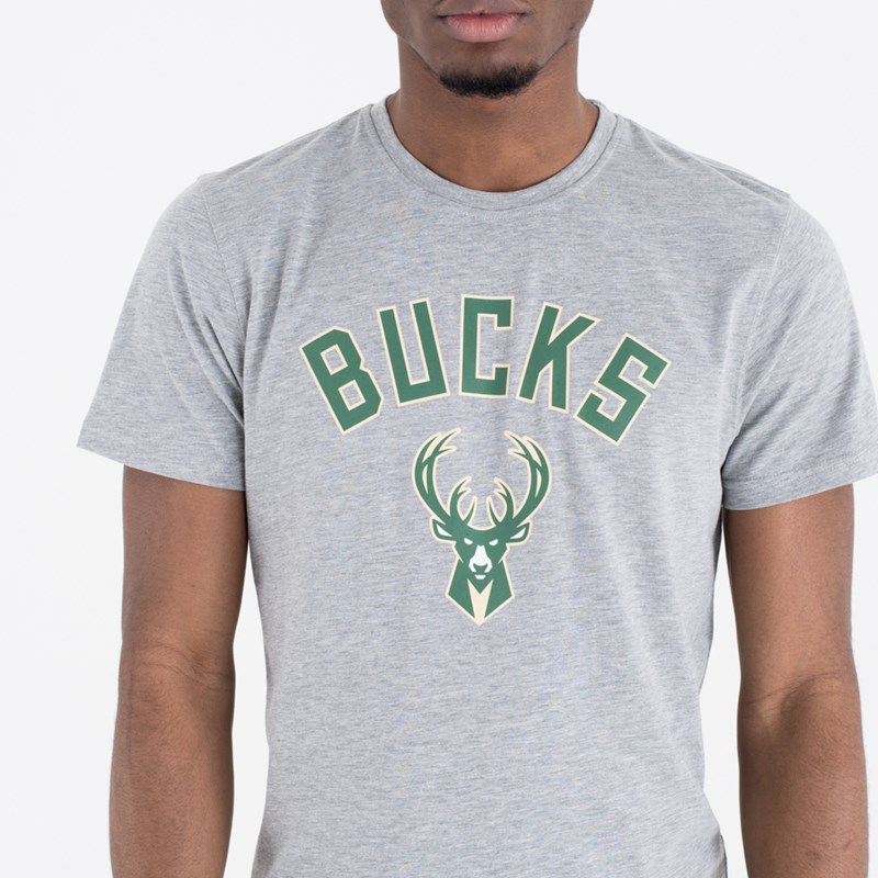 Grey New Era Milwaukee Bucks NBA Team Logo T-Shirt | BJQC27380