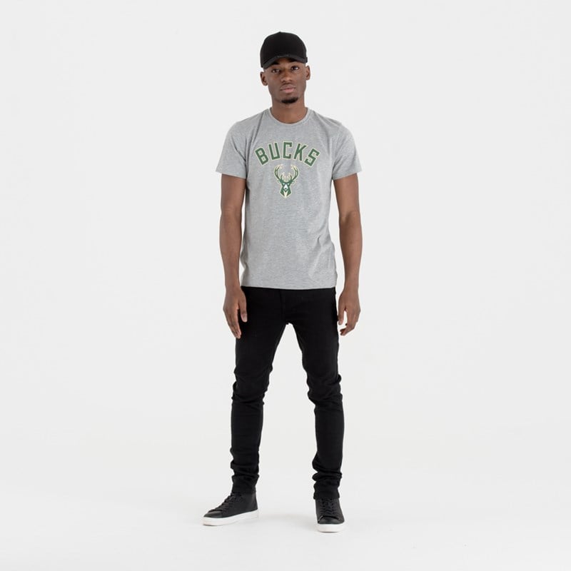 Grey New Era Milwaukee Bucks NBA Team Logo T-Shirt | BJQC27380