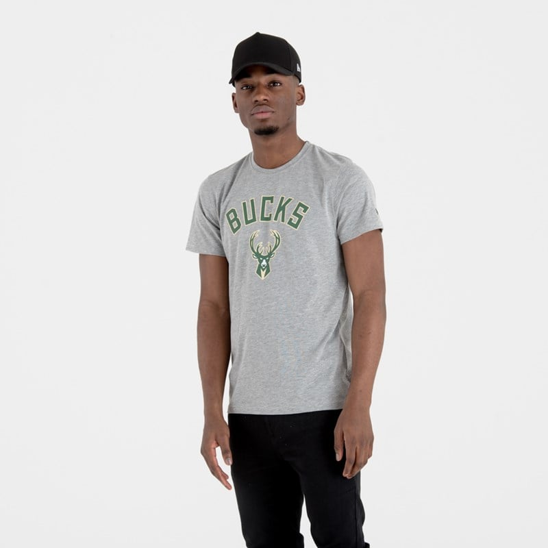 Grey New Era Milwaukee Bucks NBA Team Logo T-Shirt | BJQC27380