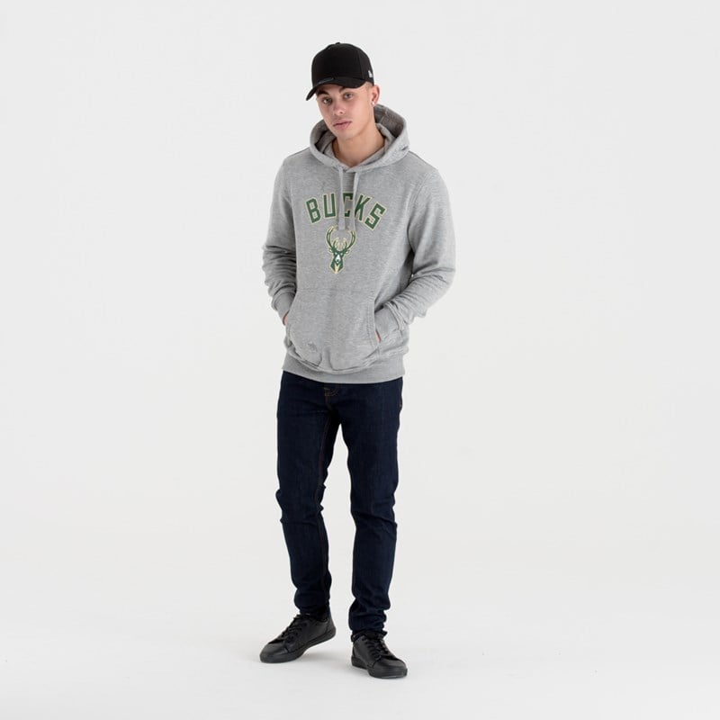 Grey New Era Milwaukee Bucks Team Logo Hoodie | ENVT71629