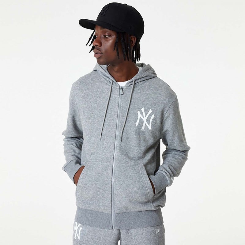 Grey New Era New York Yankees MLB League Essential Medium Full-zip Hoodie | UFXK38541