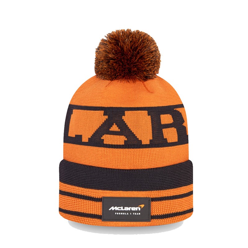 Orange New Era Mclaren F1 Daniel Ricciardo Bobble Beanie Hat Knit | GBLE23806