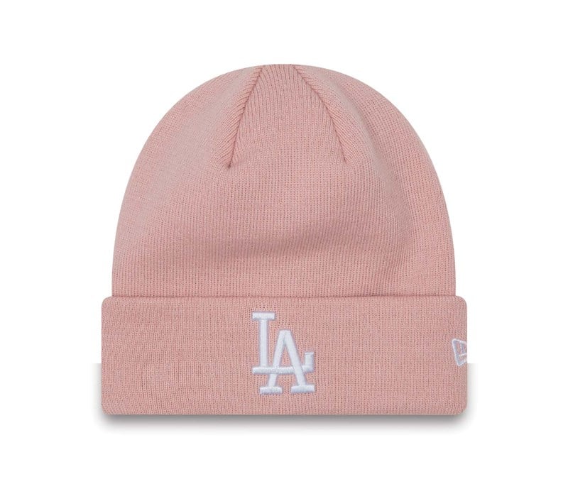 Pink New Era La Dodgers Womens League Essentials Cuff Beanie Hat Knit | UZGH32845