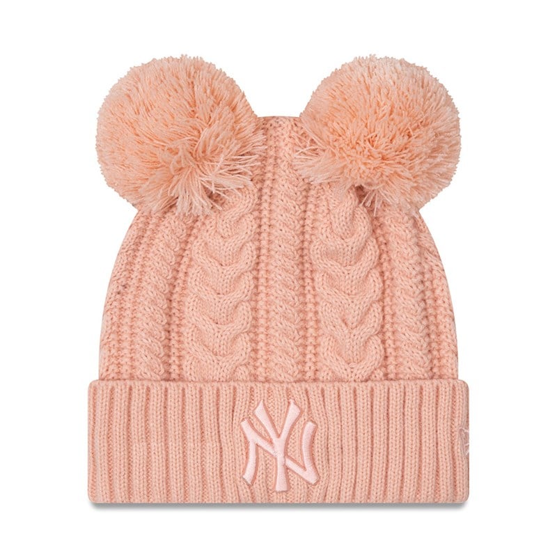 Pink New Era New York Yankees Double Pom Womens Bobble Beanie Hat Knit | GOLK01425