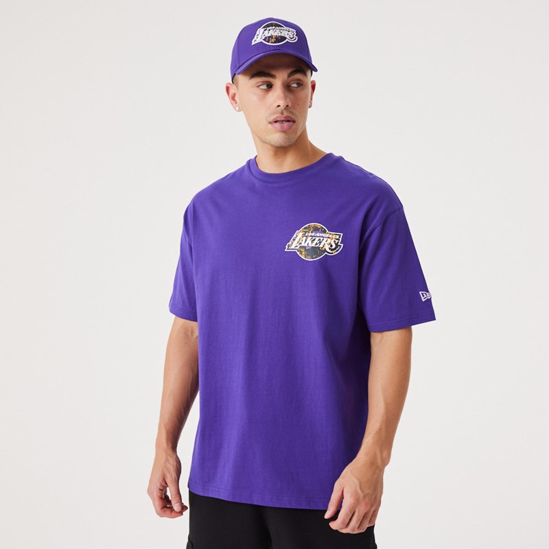 Purple New Era La Lakers NBA Infill Team Logo Oversized T-Shirt | SNMA29086