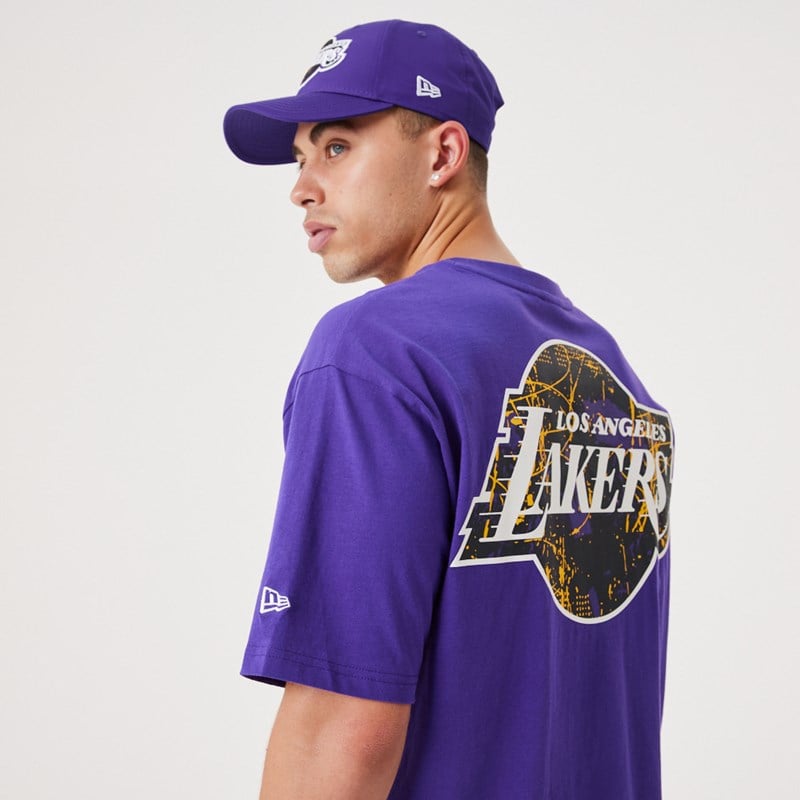 Purple New Era La Lakers NBA Infill Team Logo Oversized T-Shirt | SNMA29086