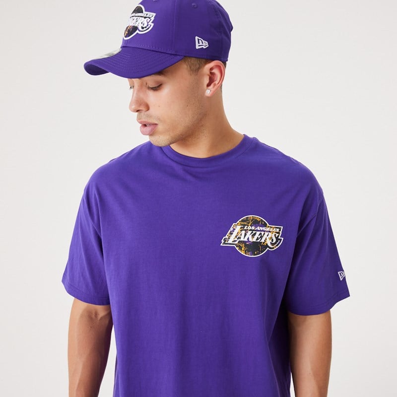 Purple New Era La Lakers NBA Infill Team Logo Oversized T-Shirt | SNMA29086