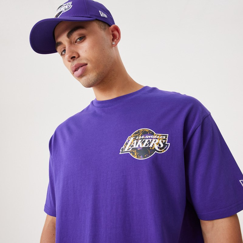 Purple New Era La Lakers NBA Infill Team Logo Oversized T-Shirt | SNMA29086