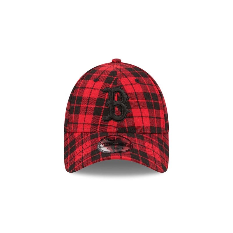 Red New Era Boston Sox Plaid Adjustable Cap 9forty | KQRF46759