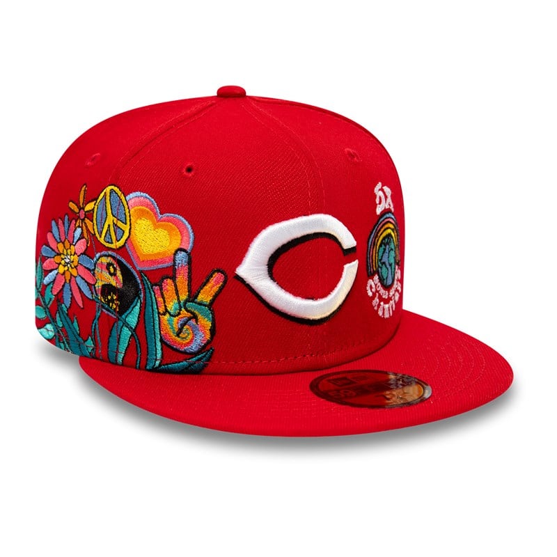 Red New Era Cincinnati Reds Groovy Fitted Cap 59fifty | GKTQ96531