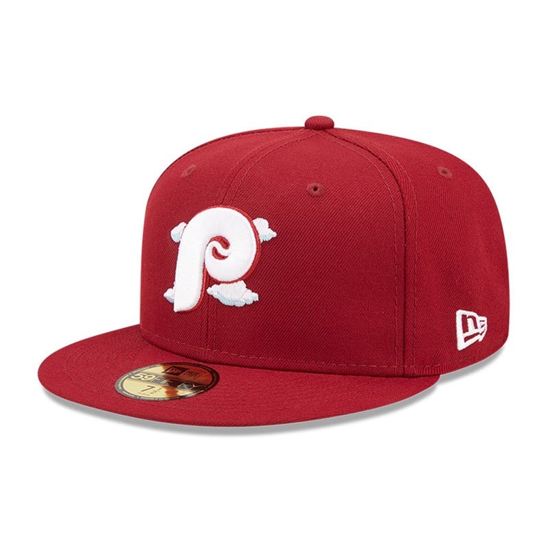 Red New Era Philadelphia Phillies Comic Cloud Fitted Cap 59fifty | IRZP34629