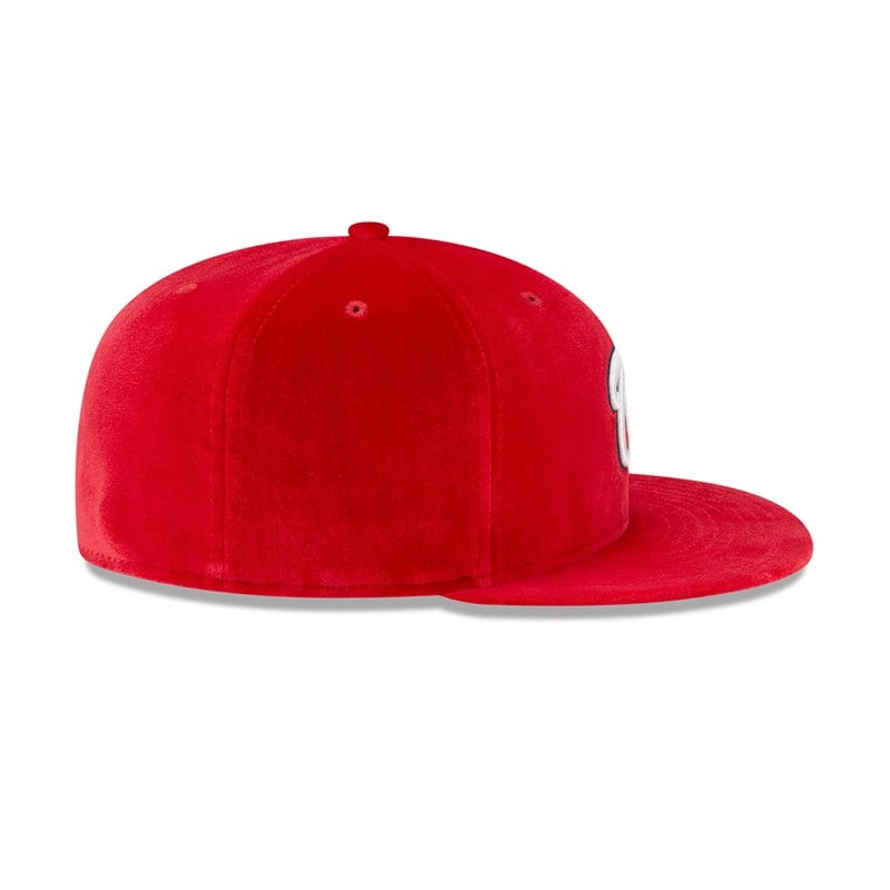 Red New Era Washington Nationals Velvet Fitted Cap 59fifty | VXAO74162