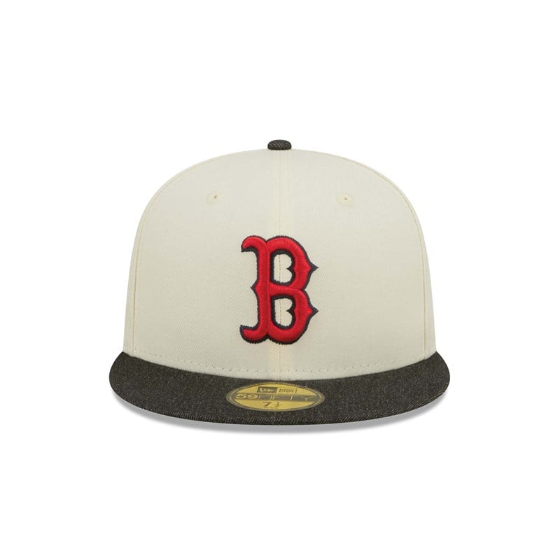 White New Era Boston Sox MLB Chrome Fitted Cap 59fifty | EOJH04629