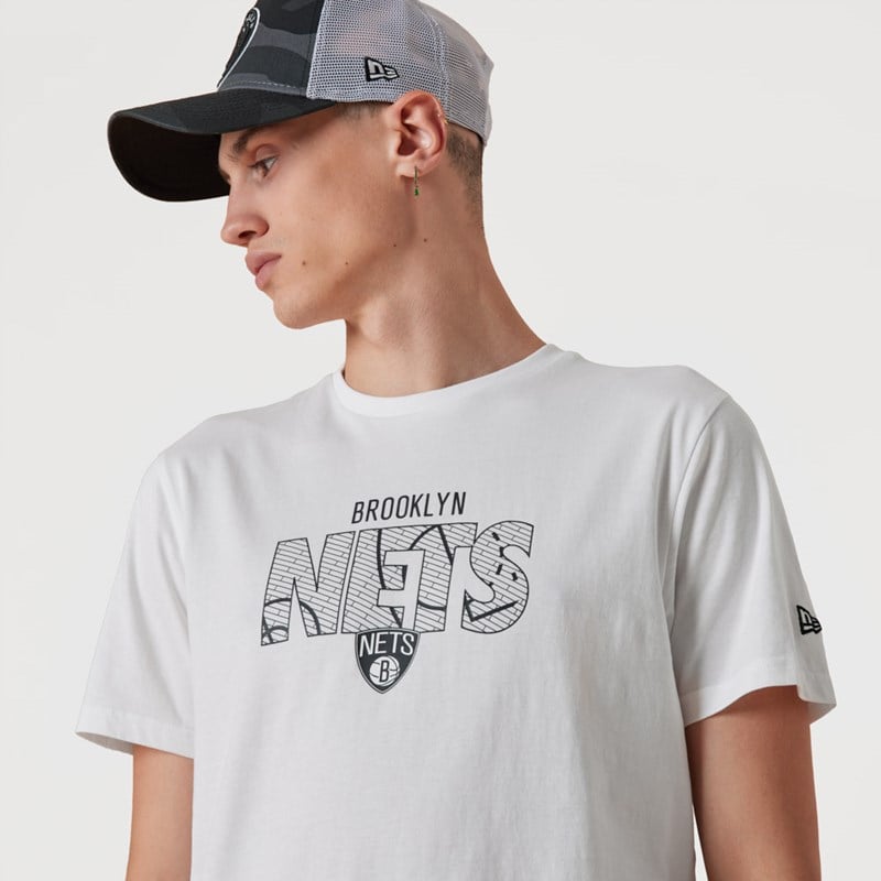 White New Era Brooklyn Nets NBA Wordmark T-Shirt | RJQA13945