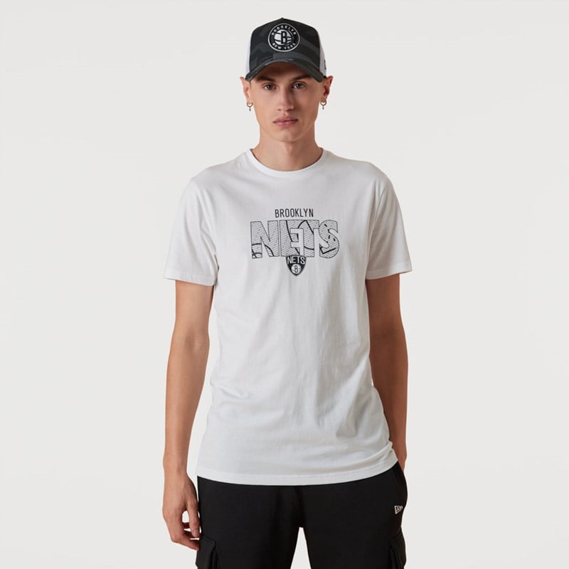 White New Era Brooklyn Nets NBA Wordmark T-Shirt | RJQA13945