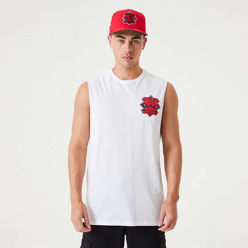 White New Era Chicago Bulls NBA Championship Tank Top T-Shirt | OACM53902