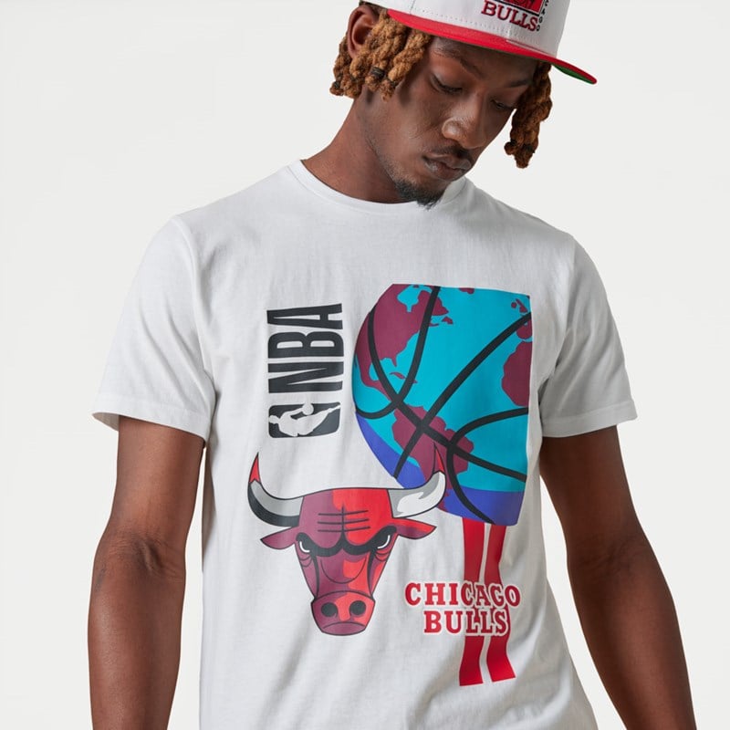 White New Era Chicago Bulls NBA Globe Logo T-Shirt | NSVC07248