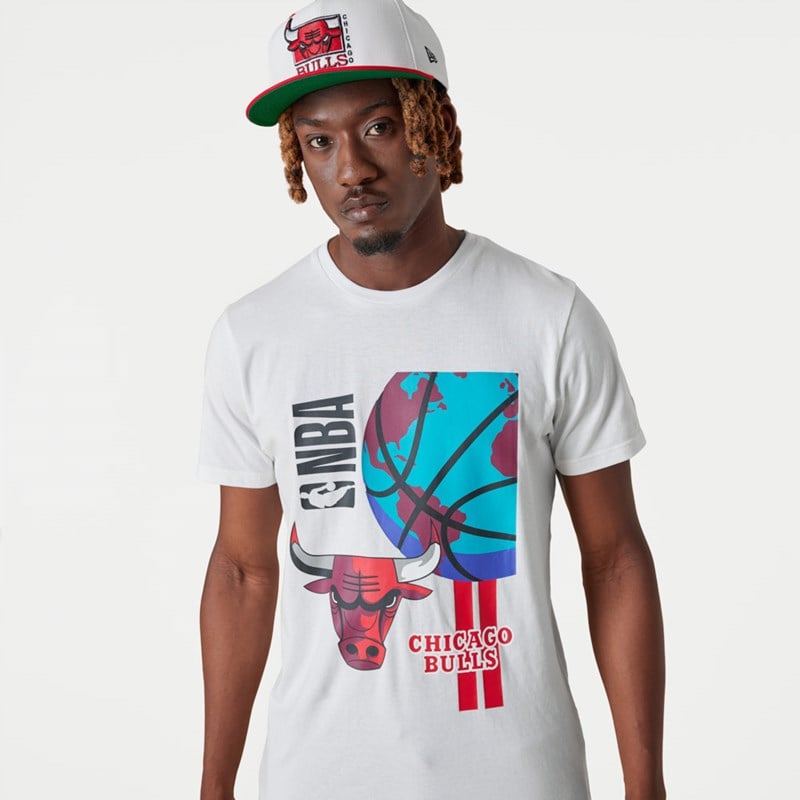 White New Era Chicago Bulls NBA Globe Logo T-Shirt | NSVC07248