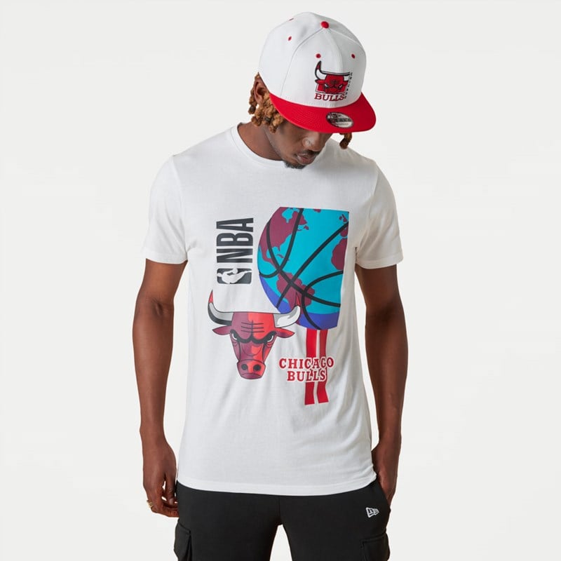 White New Era Chicago Bulls NBA Globe Logo T-Shirt | NSVC07248