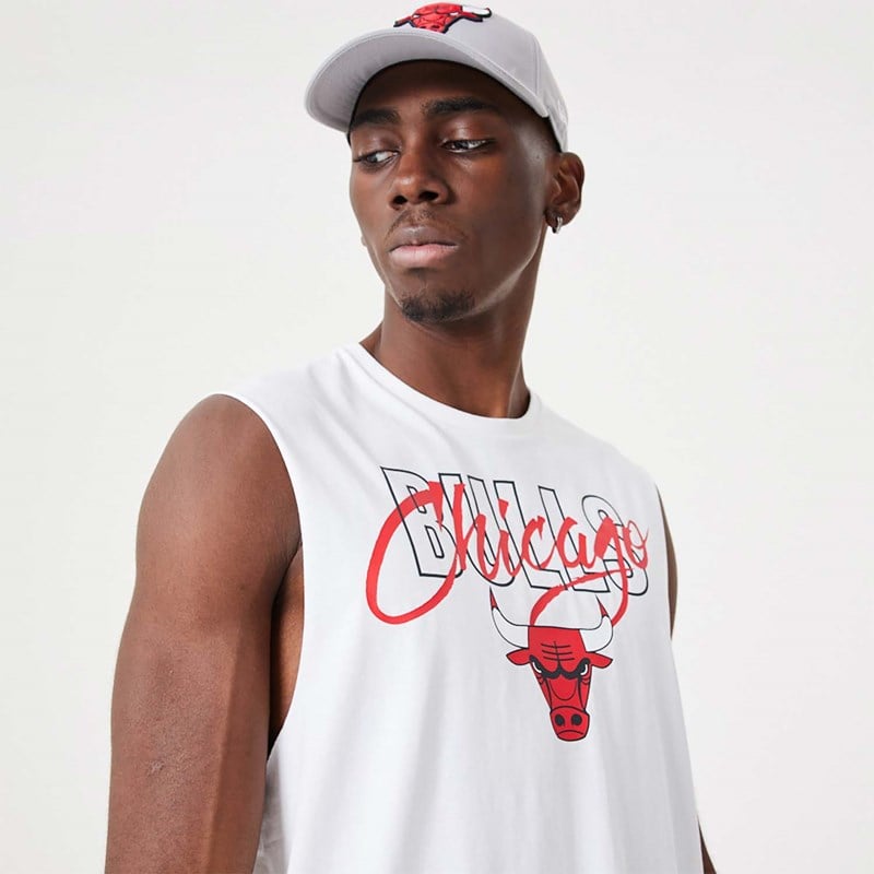 White New Era Chicago Bulls NBA Script Essential Tank Top T-Shirt | ZMOB12947