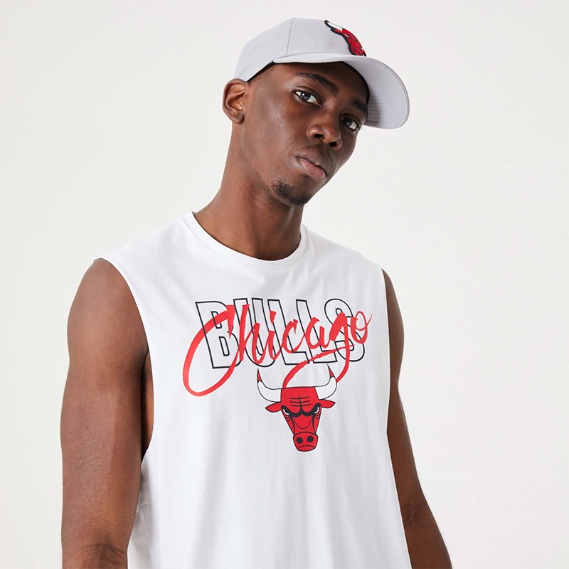 White New Era Chicago Bulls NBA Script Essential Tank Top T-Shirt | ZMOB12947