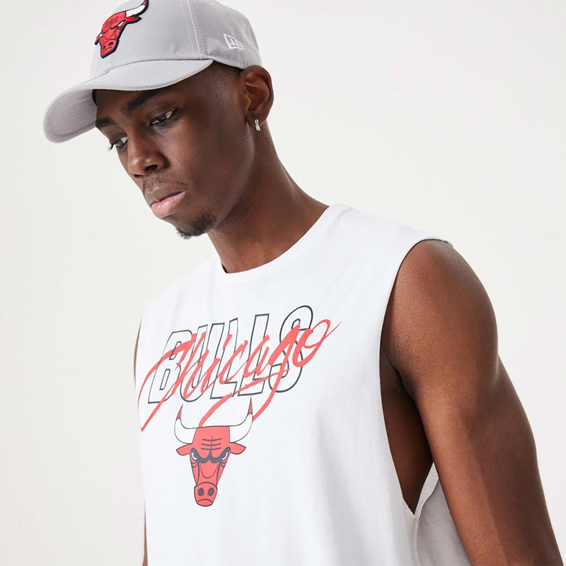 White New Era Chicago Bulls NBA Script Essential Tank Top T-Shirt | ZMOB12947