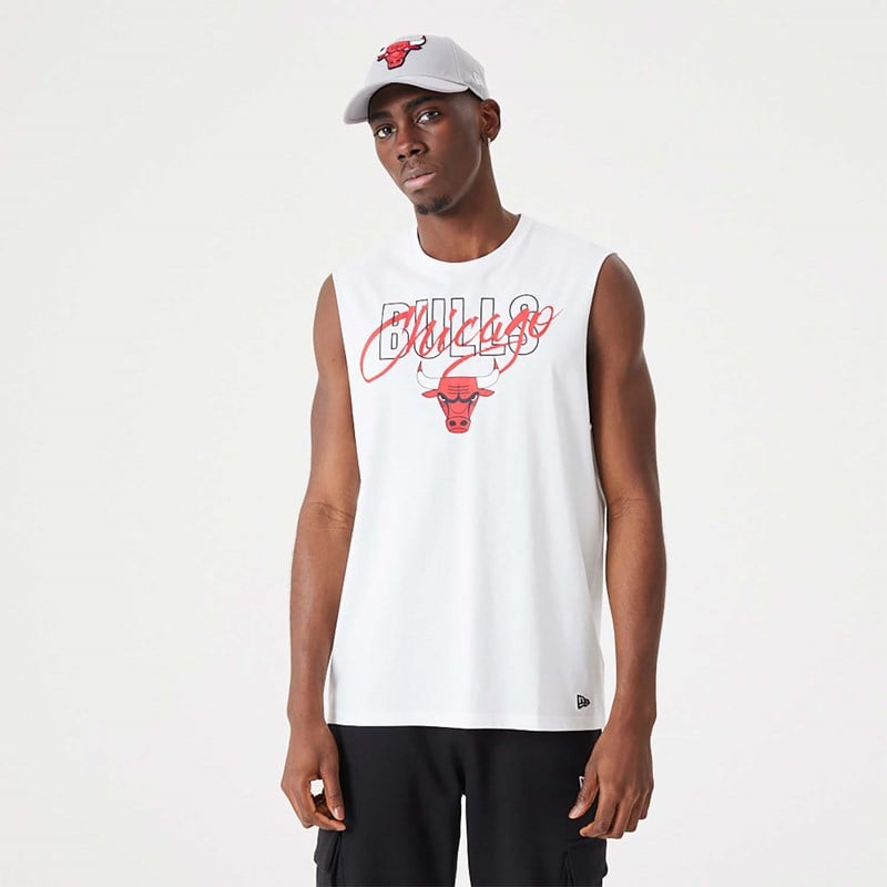 White New Era Chicago Bulls NBA Script Essential Tank Top T-Shirt | ZMOB12947